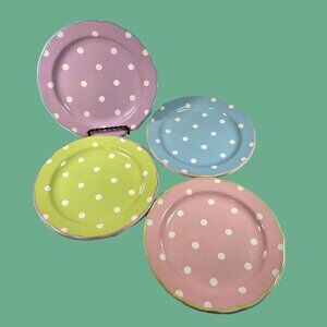 Rosanna Pastel Color Polka Dot Dessert Plates, set of 4
